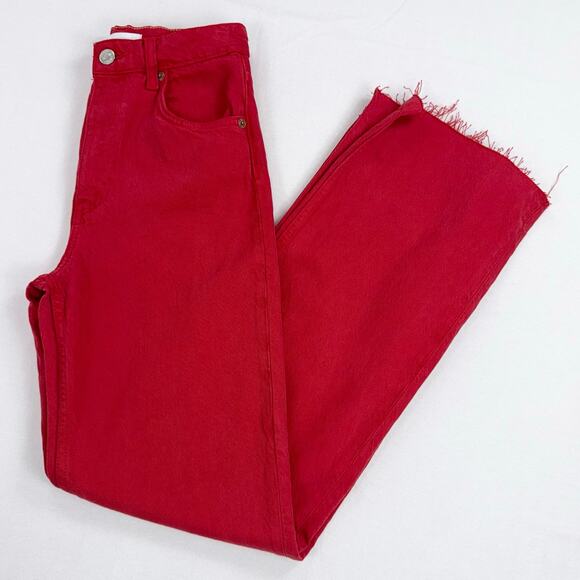 Zara Women's 90s Full Length Wide Leg Jean Size 4 Red Raw Hem - Picture 2 of 14
